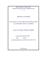 Tuyển chọn và phát triển một số dòng, giống lúa mới ở kiến xương   thái bình