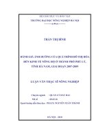 Đánh giá ảnh hưởng của quá trình đô thị hoá đến kinh tế nông hộ ở thành phố phủ lý, tỉnh hà nam, giai đoạn 2007 2009 