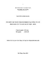 Tổ chức kế toán trách nhiệm tại công ty cổ phần đầu tư và sản xuất việt hàn 