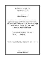 Phân tích các nhân tố ảnh hưởng đến cấu trúc tài chính của các doanh nghiệp kinh doanh ngành du lịch trên địa bàn tỉnh quảng nam 