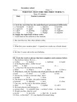 Tài liệu HKI Anh 7 ( Đề 1 ) và Đáp án