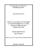 CÔNG TÁC LẬP BÁO CÁO TÀI CHÍNH CỦA DOANH NGHIỆP VỪA VÀ NHỎ:  KHẢO SÁT TRÊN ĐỊA BÀN  TỈNH QUẢNG NAM