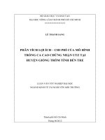 Phân tích lợi ích chi phi mô hình trồng cacao theo tiêu chuẩn UTZ tại huyện Giồng Trôm tỉnh Bến Tre