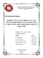 Nghiên cứu sự tác động của các yếu tố xuất nhập khẩu, đầu tư đến tổng thu nhập quốc nội (GDP) của Việt Nam trong vòng 20 năm (1988 – 2007)