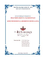 HOẠT ĐỘNG DỊCH vụ tại KHÁCH sạn KINH THÀNH HUẾ (LA RESIDENCE HOTEL & SPA)