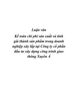 Luận văn Kế toán chi phí sản xuất và tính giá thành sản phẩm trong doanh nghiệp xây lắp tại Công ty cổ phần đầu tư xây dựng công trình giao thông Xuyên Á