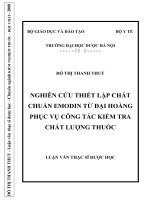 nghiên cứu phát triển bộ dữ liệu chuẩn của một số dược liệu thường dùng phục vụ công tác giám sát chất lượng dược liệu và thuốc đông dược