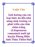 ảnh hưởng của các loại thức ăn đến khả năng sinh trưởng và phát triển của tôm chân trắng (litopenaeus vannamei) nuôi tại huyện phong điền tỉnh thừa thiên huế
