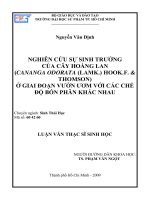 nghiên cứu sự sinh trưởng của cây hoàng lan (cananga odorata (lamk.) hook.f. & thomson) ở giai đoạn vườn ươm với các chế độ bón phân khác nhau