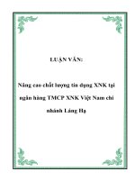 Nâng cao chất lượng tín dụng XNK tại ngân hàng TMCP XNK Việt Nam chi nhánh Láng Hạ.
