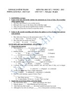 Tài liệu KIỂM TRA HỌC KỲ 2 NĂM 2012 – 2013 ANH VĂN 7 potx