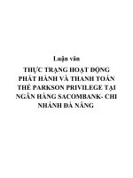 THỰC TRẠNG HOẠT ĐỘNG PHÁT HÀNH VÀ THANH TOÁN THẺ PARKSON PRIVILEGE TẠI NGÂN HÀNG SACOMBANK- CHI NHÁNH ĐÀ NẴNG