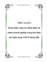 Hoàn thiện công tác thẩm định tài chính doanh nghiệp trong bảo lãnh tại Ngân hàng TMCP Quân Đội