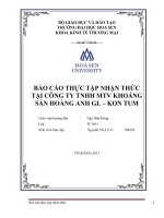 Báo cáo thực tập nhận thức Công ty TNHH MTV khoáng sản Hoàng Anh Gia Lai – Kon Tum