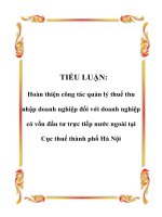 Hoàn thiện công tác quản lý thuế thu nhập doanh nghiệp đối với doanh nghiệp có vốn đầu tư trực tiếp nước ngoài tại Cục thuế thành phố Hà Nội