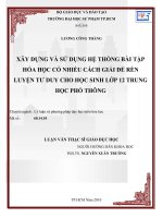 xây dựng và sử dụng hệ thống bài tập hóa học có nhiều cách giải để rèn luyện tư duy cho học sinh lớp 12 trung học phổ thông