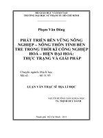 phát triển bền vững nông nghiệp – nông thôn tỉnh bến tre trong thời kì công nghiệp hoá – hiện đại hoá thực trạng và giải pháp