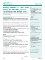 Tài liệu Working sheet for tax credit relief for Gift Aid donations, pension contributions and trading losses pptx