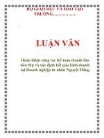 Hoàn thiện công tác Kế toán doanh thu tiêu thụ và xác định kết qủa kinh doanh tại Doanh nghiệp tư nhân Nguyệt Hằng