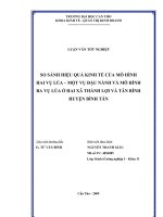 SO SÁNH HIỆU QUẢ KINH TẾ CỦA MÔ HÌNH HAI VỤ LÚA – MỘT VỤ ĐẬU NÀNH VÀ MÔ HÌNH BA VỤ LÚA Ở HAI XÃ THÀNH LỢI VÀ TÂN BÌNH HUYỆN BÌNH TÂN