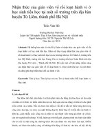 Nhận thức của giáo viên về rối loạn hành vi ở học sinh tiểu học tại một số trường trên địa bàn huyện từ liêm, thành phố hà nội