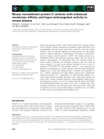 Tài liệu Báo cáo khoa học: Mouse recombinant protein C variants with enhanced membrane afﬁnity and hyper-anticoagulant activity in mouse plasma pptx