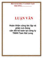Tài liệu LUẬN VĂN: Hoàn thiện công tác lập và phân tích Bảng cân đối kế toán tại công ty TNHH Tam Hải Long doc
