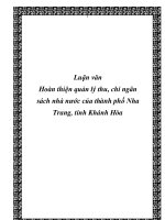Hoàn thiện quản lý thu, chi ngân sách nhà nước của thành phố Nha Trang, tỉnh Khánh Hòa
