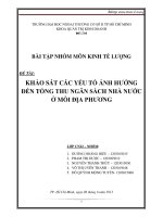 KHẢO SÁT CÁC YẾU TỐ ẢNH HƯỞNG ĐẾN TỔNG THU NGÂN SÁCH NHÀ NƯỚC Ở MỖI ĐỊA PHƯƠNG