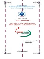 Tài liệu ĐỀ TÀI: HOẠT ĐỘNG QUẢN TRỊ THÔNG TIN TRONG PHÒNG TM &DV TẬP ĐOÀN INCOMEX SAIGON ppt