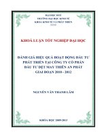 đánh giá hiệu quả hoạt động đầu tư phát triển tại công ty cổ phần đầu tư dệt may thiên an phát giai đoạn 2010 - 2012