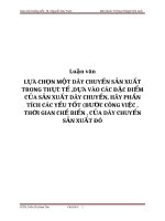 Tài liệu Luận văn LỰA CHỌN MỘT DÂY CHUYỀN SẢN XUẤT TRONG THỰC TẾ ,DỰA VÀO CÁC ĐẶC ĐIỂM CỦA SẢN XUẤT DÂY CHUYỀN, HÃY PHẦN TÍCH CÁC YẾU TỐT (BƯỚC CÔNG VIỆC , THỜI GIAN CHẾ BIẾN , CỦA DÂY CHUYỀN SẢN XUẤT ĐÓ   docx
