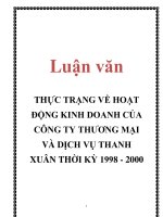 Tài liệu Luận văn: THỰC TRẠNG VỀ HOẠT ĐỘNG KINH DOANH CỦA CÔNG TY THƯƠNG MẠI VÀ DỊCH VỤ THANH XUÂN THỜI KỲ 1998 - 2000 doc