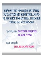 Khảo sát mô hình bệnh tật ở phụ nữ cao tuổi đến khám tại ban bảo vệ sức khỏe Thừa Thiên Huế trong hai năm 2007 - 2008