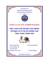 việc làm cho người lao động tái định cư ở thị xã hương trà, tỉnh thừa thiên huế