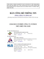 CHÀO bán cổ PHIẾU CÔNG TY cổ PHẦN  THỦY điện TRÀ XOM