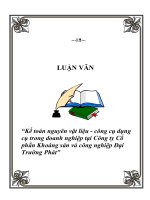 Tài liệu Báo cáo thực tập “Kế toán nguyên vật liệu - công cụ dụng cụ trong doanh nghiệp tại Công ty Cổ phần Khoáng sản và công nghiệp Đại Trường Phát