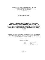 NGHIÊN cứu THỰC NGHIỆM về ẢNH HƯỞNG của các HOẠT ĐỘNG TRƯỚC KHI VIẾT tới VIỆC TĂNG CƯỜNG HỨNG THÚ TRONG kỹ NĂNG VIẾT CHO học SINH lớp 11 KHÔNG CHUYÊN TRƯỜNG THPT NGUYỄN BỈNH KHIÊM, hà nội