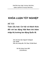 Tài liệu Luận văn tốt nghiệp “Toàn cầu hoá: Cơ hội và thách thức đối với lao động Việt Nam khi thâm nhập thị trường lao động Quốc tế” docx