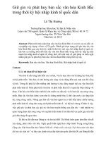 Giữ gìn và phát huy bản sắc văn hóa kinh bắc trong thời kỳ hội nhập kinh tế quốc dân 