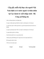 Tài liệu Cấp giấy miễn thị thực cho người Việt Nam định cư ở nước ngoài và thân nhân pptx