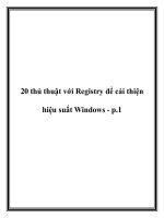 20 thủ thuật với Registry để cải thiện hiệu suất Windows - p.1 doc