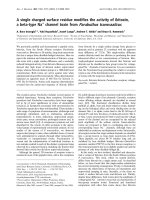 Báo cáo Y học: A single charged surface residue modiﬁes the activity of ikitoxin, a beta-type Na+ channel toxin from Parabuthus transvaalicus doc
