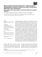Báo cáo khoa học: Kinetic deuterium isotope effects for 7-alkoxycoumarin O-dealkylation reactions catalyzed by human cytochromes P450 and in liver microsomes Rate-limiting C-H bond breaking in cytochrome P450 1A2 substrate oxidation pdf