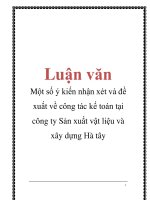 Luận văn: Một số ý kiến nhận xét và đề xuất về công tác kế toán tại công ty Sản xuất vật liệu và xây dựng Hà tây pptx