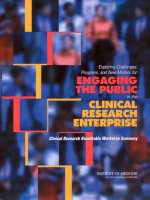 Exploring Challenges, Progress, and New Models for ENGAGING THE PUBLIC in the CLINICAL RESEARCH ENTERPRISE Clinical Research Roundtable Workshop Summary pot