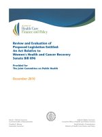 Review and Evaluation of Proposed Legislation Entitled: An Act Relative to Women’s Health and Cancer Recovery Senate Bill 896 pdf