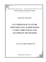 các chính sách và cơ chế thúc đẩy sự hình thành và phát triển các trung tâm tài chính TP HCM