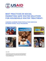 BEST PRACTICES IN SOCIAL MARKETING SAFE WATER SOLUTION FOR HOUSEHOLD WATER TREATMENT: LESSONS LEARNED FROM POPULATION SERVICES INTERNATIONAL FIELD PROGRAMS ppt