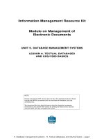 Information Management Resource Kit Module on Management of Electronic DocumentsUNIT 5. DATABASE MANAGEMENT SYSTEMS LESSON 6. TEXTUAL DATABASES AND CDS/ISIS BASICSNOTE Please note that this PDF version does not have the interactive features offered th doc